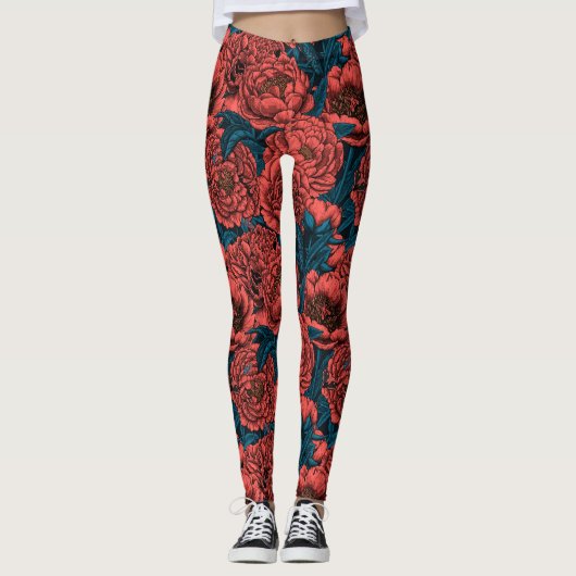 Leggings Fleurs et moisissures de pivoines rouges (Devant)