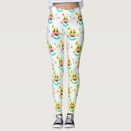 Leggings fleurs et oiseaux motif (Devant)