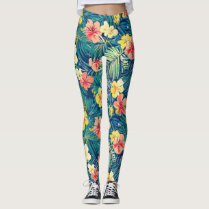 Leggings Fleurs exotiques colorées Motif
