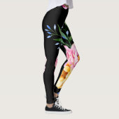 Leggings Fleurs & Feuilles Conception Sur Noir (Droite)