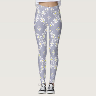 Leggings Fleurs feuilles motifs grises