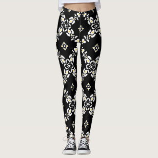 Leggings Fleurs feuilles motifs grises