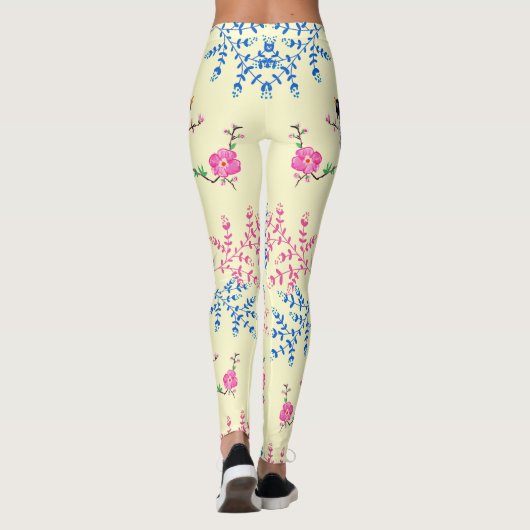 Leggings Fleurs florales à la crème tendance Nature Oiseaux (Dos)