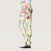 Leggings Fleurs florales à la crème tendance Nature Oiseaux (Gauche)