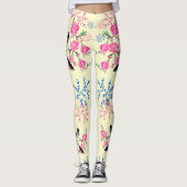 Leggings Fleurs florales à la crème tendance Nature Oiseaux (Devant)