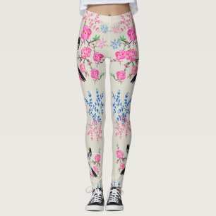 Leggings Fleurs florales de perles élégantes Oiseaux nature
