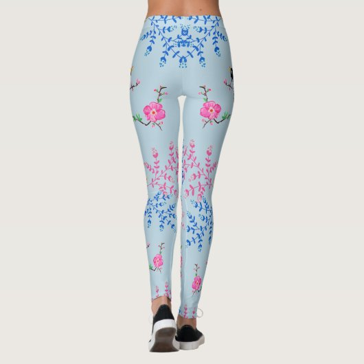 Leggings Fleurs florales Oiseaux naturels (Dos)