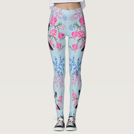 Leggings Fleurs florales Oiseaux naturels (Devant)