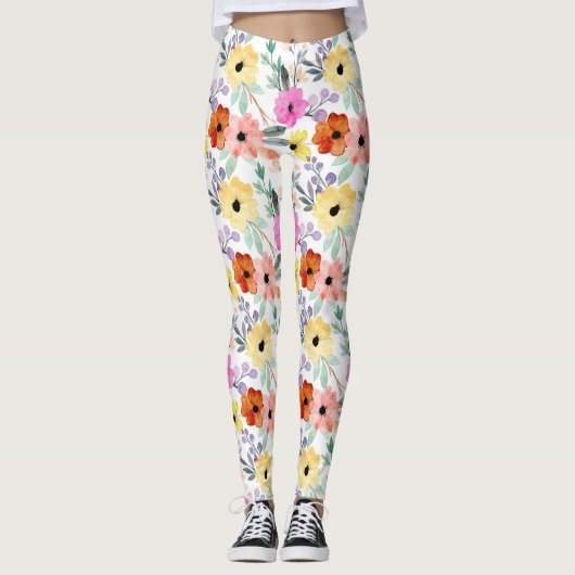 Leggings Fleurs florales roses, rouges, jaunes (Devant)
