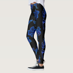 Leggings Fleurs florales stylisées en bleu néon
