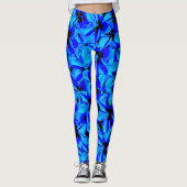 Leggings Fleurs Frangipani Deux Tons Bleus, (Devant)