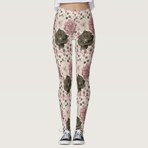 Leggings Fleurs géantes dans des tons rose pâle, crème et o