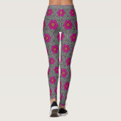 Leggings Fleurs géométriques - Fuchsia rose et gris (Dos)