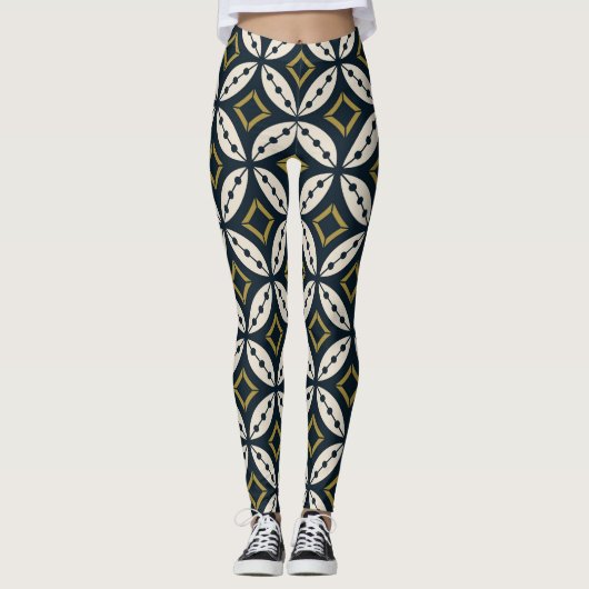 Leggings Fleurs géométriques sans couture : motif coloré. (Devant)