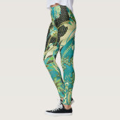 Leggings FLEURS JAPONAISES ANCIENNES Aqua Blue Green Floral (Gauche)