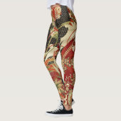 Leggings FLEURS JAPONAISES ANCIENNES Rouge Vert Noir Floral (Gauche)