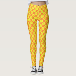 Leggings Fleurs jaune clair printemps sur orange clair