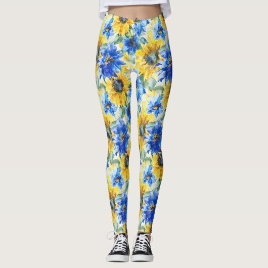 Leggings Fleurs jaunes bleues (Devant)