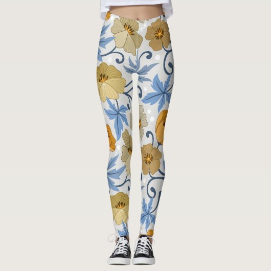 Leggings Fleurs Jaunes : Conception Textile sans joint (Devant)