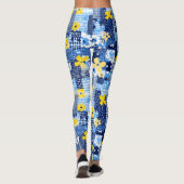 Leggings Fleurs jaunes Motif bleu (Dos)
