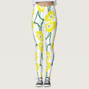 Leggings Fleurs Jaunes : Motif sans couture illustré