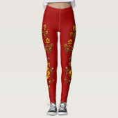 Leggings Fleurs jaunes sur pattes de vigne Brown (Devant)