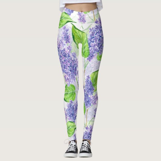 Leggings Fleurs lilas aquarelles (Devant)