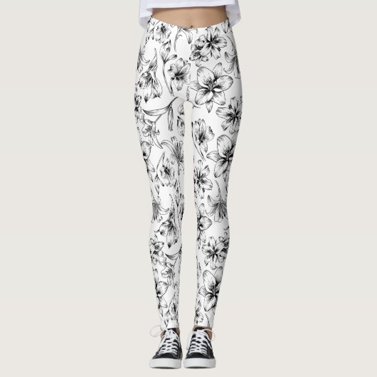 Leggings Fleurs Lys Noires (Devant)