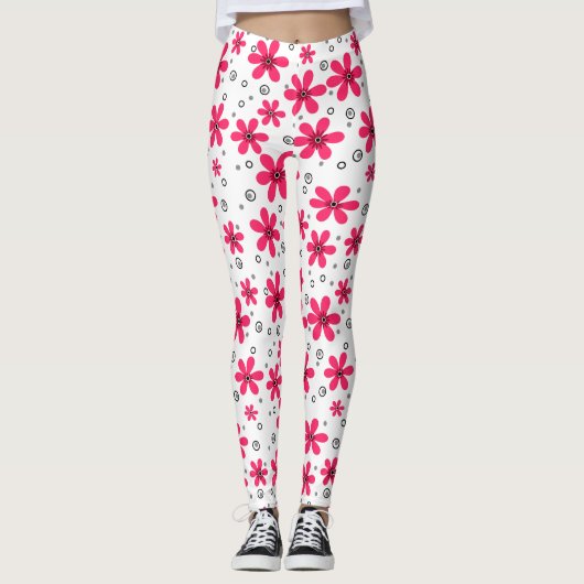 Leggings Fleurs marguerites rouges rétro arrière - plan été (Devant)