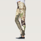 Leggings Fleurs marron vintage et beige et oiseaux (Gauche)