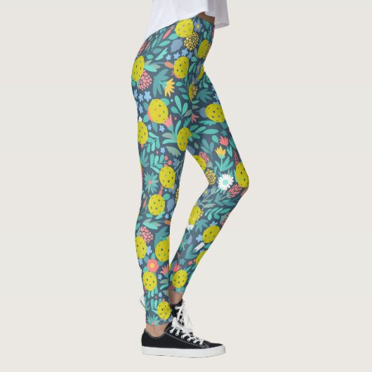 Leggings Fleurs Mignonnes Et Pickleball Coloré Feuille Amus (Droite)