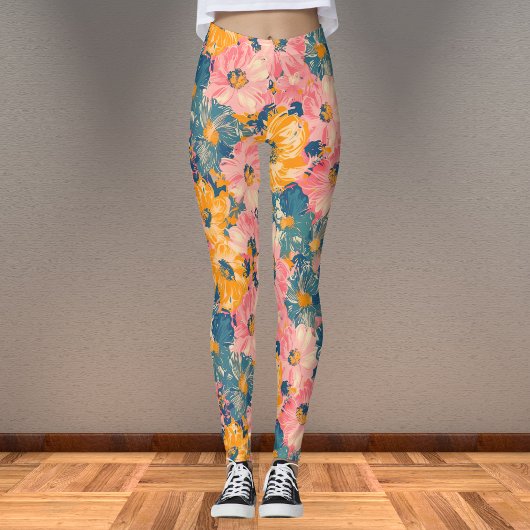 Leggings Fleurs modernes colorées Motif floral