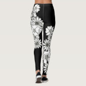 Leggings Fleurs modernes noires et blanches modernes (Dos)