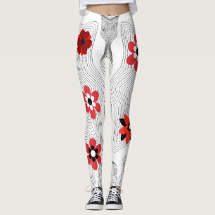 Leggings Fleurs modernes rouges
