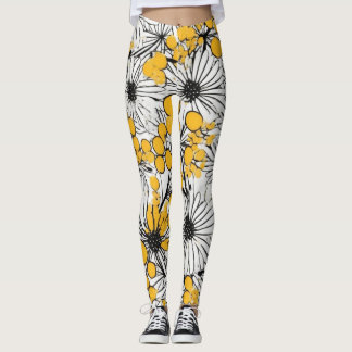 Leggings Fleurs monochromes : Mimosa et Fusion de marguerit