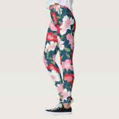 Leggings Fleurs Motif de Cosmos Roses peintes à la main (Gauche)