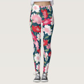 Leggings Fleurs Motif de Cosmos Roses peintes à la main (Devant)