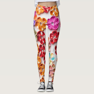 Leggings Fleurs multicolores en tissu cousues main de print