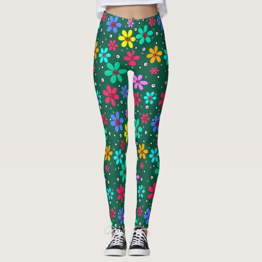 Leggings Fleurs multicolores marguerites somm arrière - pla (Devant)