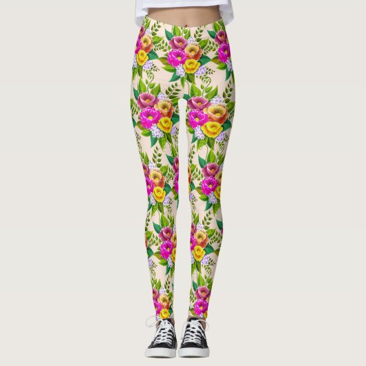 Leggings Fleurs multicolores modernes en ivoire (Devant)