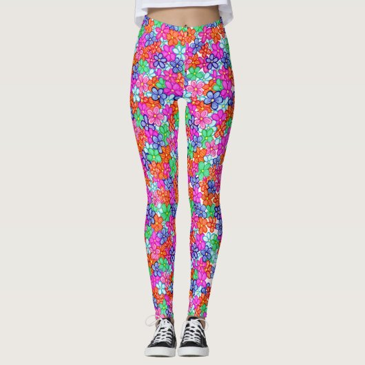 Leggings Fleurs multicolores Motif d'illustrations florales (Devant)