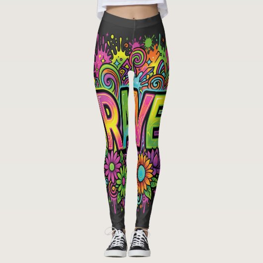 Leggings Fleurs Néon RAVE (Devant)