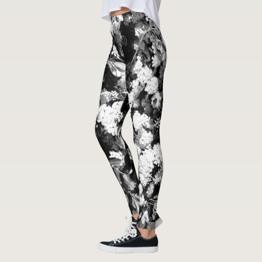 Leggings Fleurs - noires et blanches (Gauche)