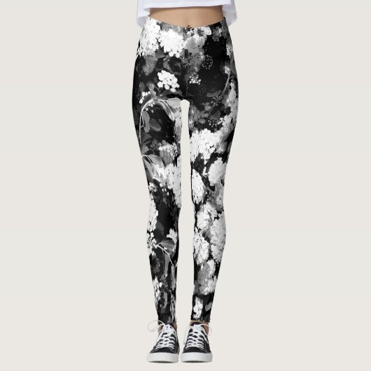 Leggings Fleurs - noires et blanches (Devant)