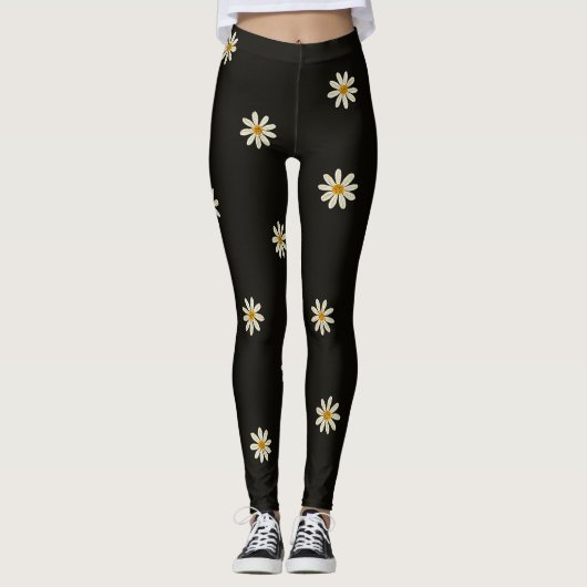 Leggings Fleurs noires et blanches (Devant)