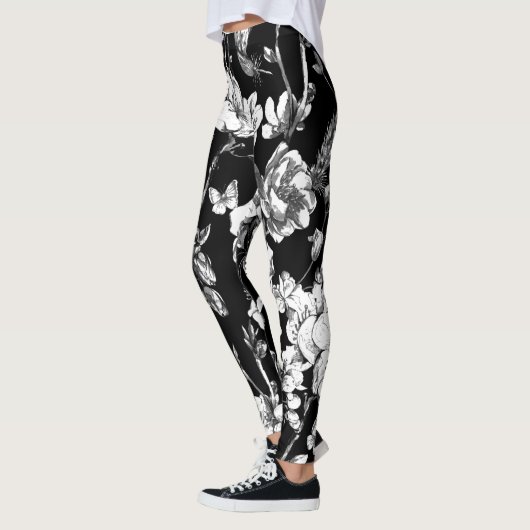 Leggings fleurs noires et blanches (Gauche)