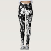 Leggings fleurs noires et blanches (Devant)