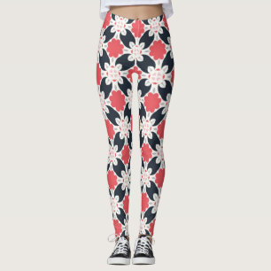 Leggings Fleurs noires et Motif de fleurs roses