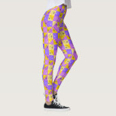 Leggings fleurs noires sur rose violet et or abstrait (Droite)