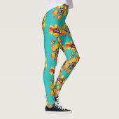 Leggings Fleurs Orange Lumineuses - Aqua (Droite)